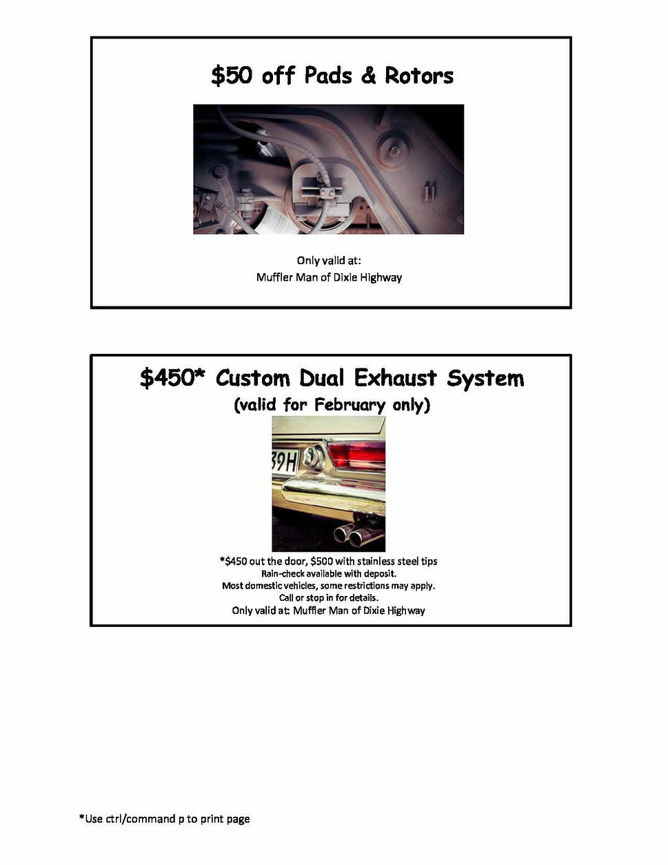 Service Coupons Waterford Michigan Muffler Man of Dixie Highway